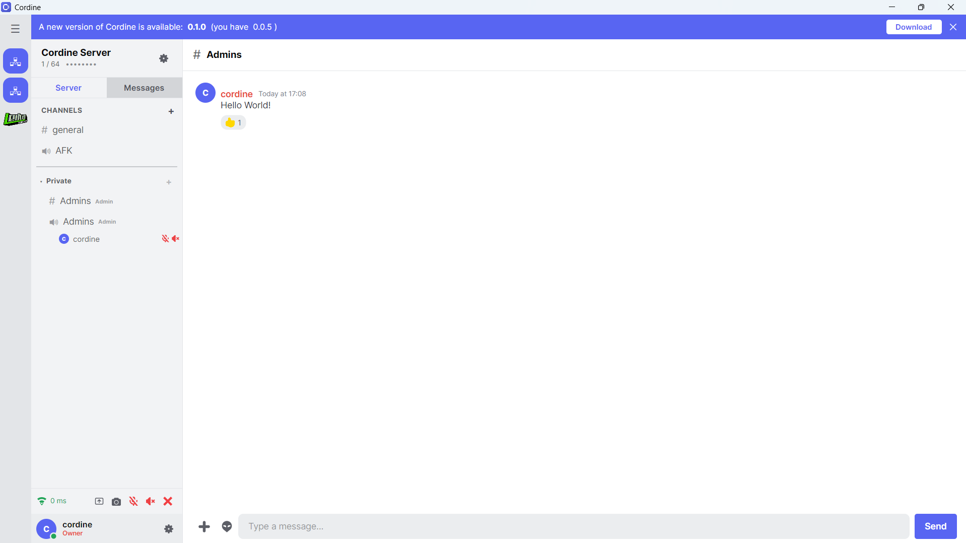Cordine desktop client screenshot